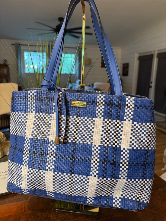 kate spade Handbags - kate spade Blue and White Woven Plaid Tote